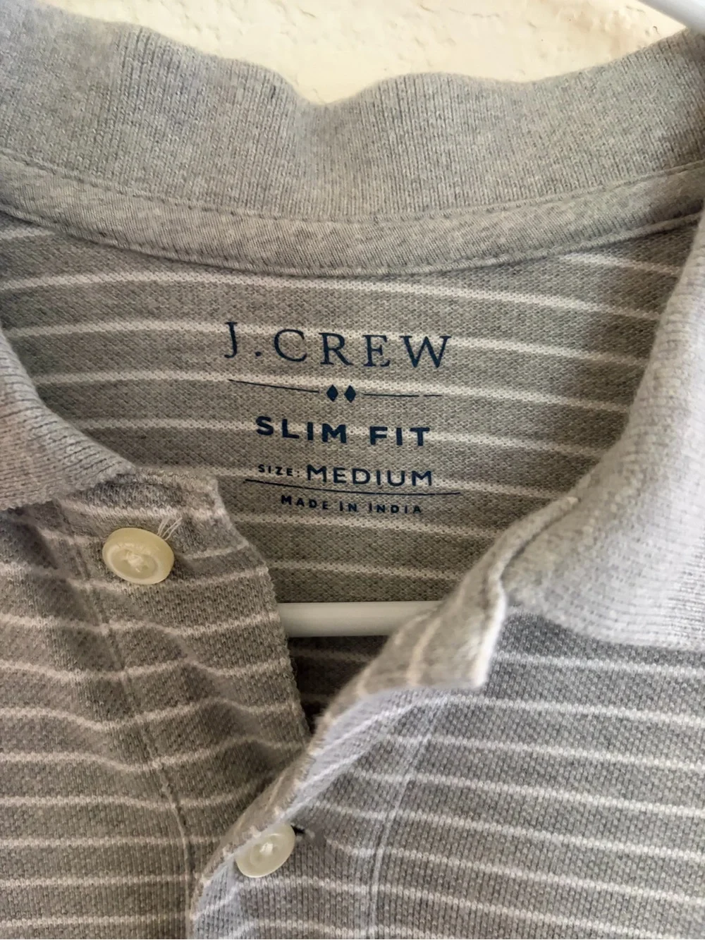 J. Crew Men's Gray and White Striped Polo